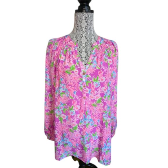 NWT Lilly Pulitzer Elsa Silk Blouse Top Amethyst Moms the World Size XL - Picture 6 of 8